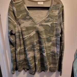 Camo print waffle loose top